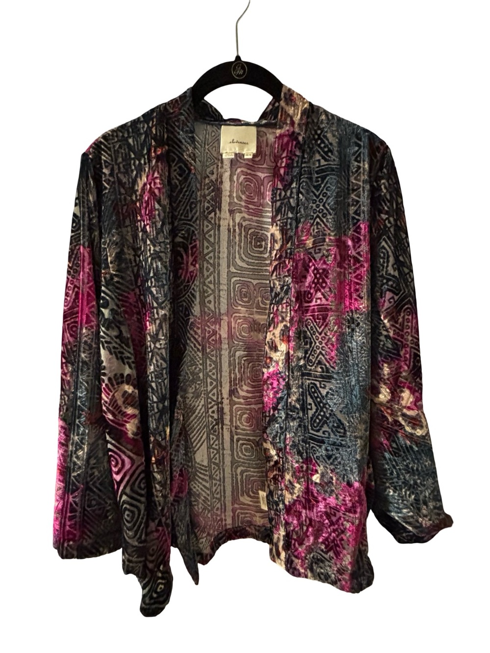 elevenses Purple Burnt Velvet Wimsigoth Boho 90’s Grunge Open Front Cardigan XS